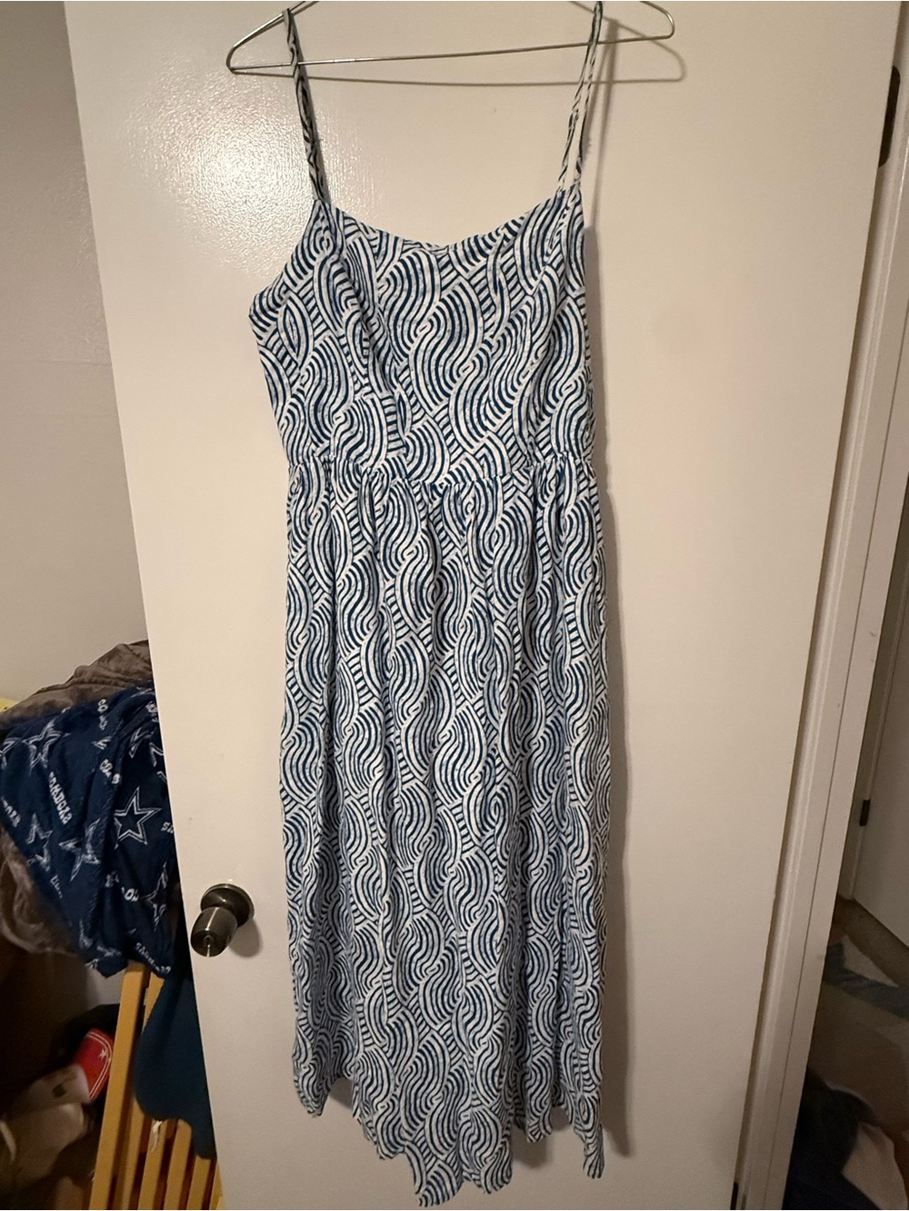 H&M Blue and White Wave-Print Maxi Dress